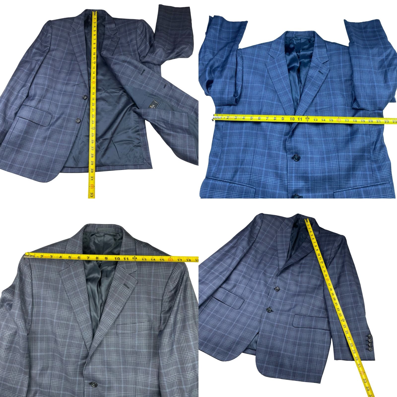 BREDA Bespoke Pete Fashions Blazer Jacket Navy Blue Plaid 42 Regular 100% Wool 2-Button Notch Lapel Mens Blazer Jacket Front Button Style: Two-Button Size 42R - 8 Thumbnail