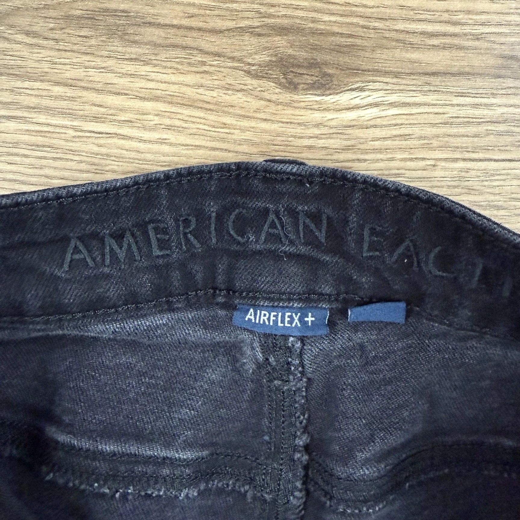 American Eagle Outfitters American Eagle Mens Slim Straight Jeans Black Denim 29x30 AirFlex Slimming 8-10 Rise Jeans Black Leather Patch? Size US 29 - 2 Thumbnail