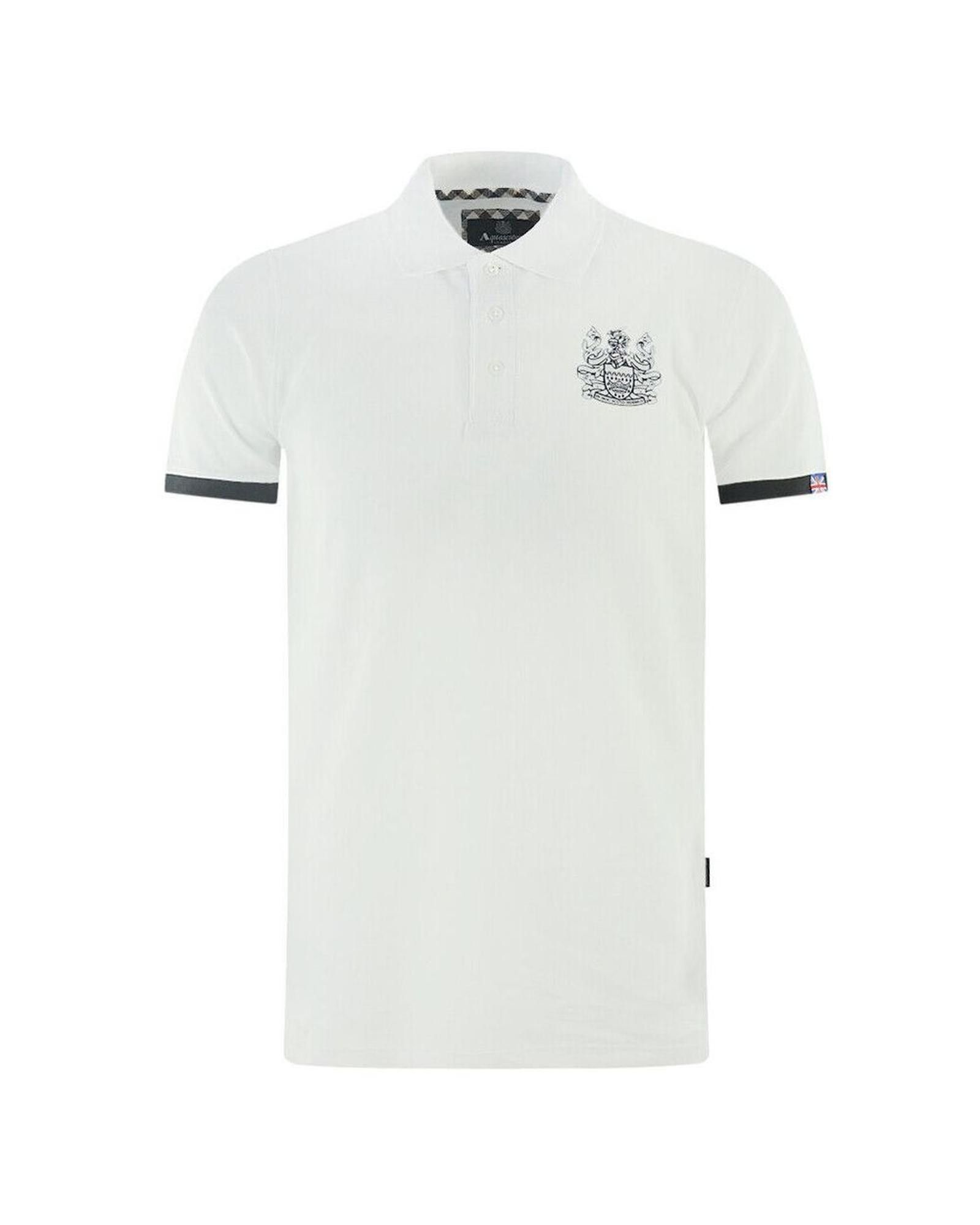 image of Aquascutum Contrasting Logo Cotton Polo Shirt in White, Men's (Size XL)