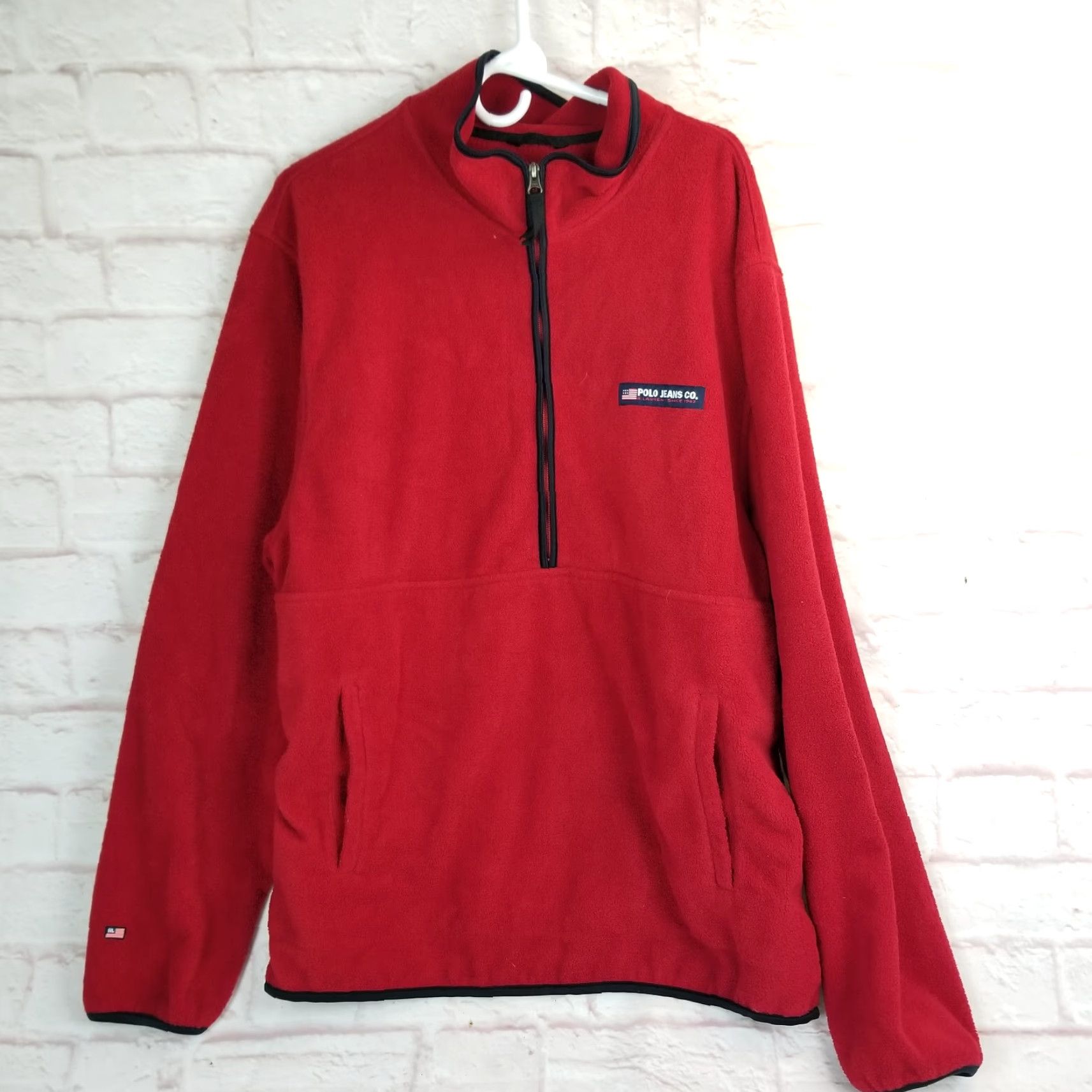 Ralph Lauren Polo Jeans Co Ralph Lauren Mens Jacket XL Red Long Sleeves Flag 1/4 Zip Fleece Size US XL / EU 56 / 4 - 3 Thumbnail