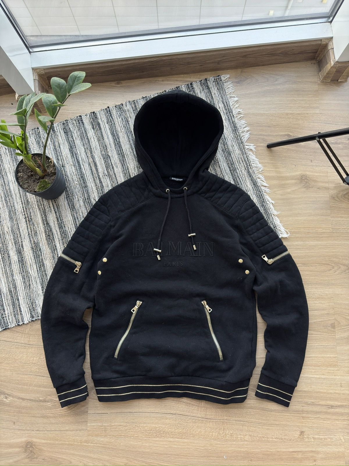 Jacket Balmain Biker Hoodie Balmain Paris Big Logo Biker Zipper Hoodie