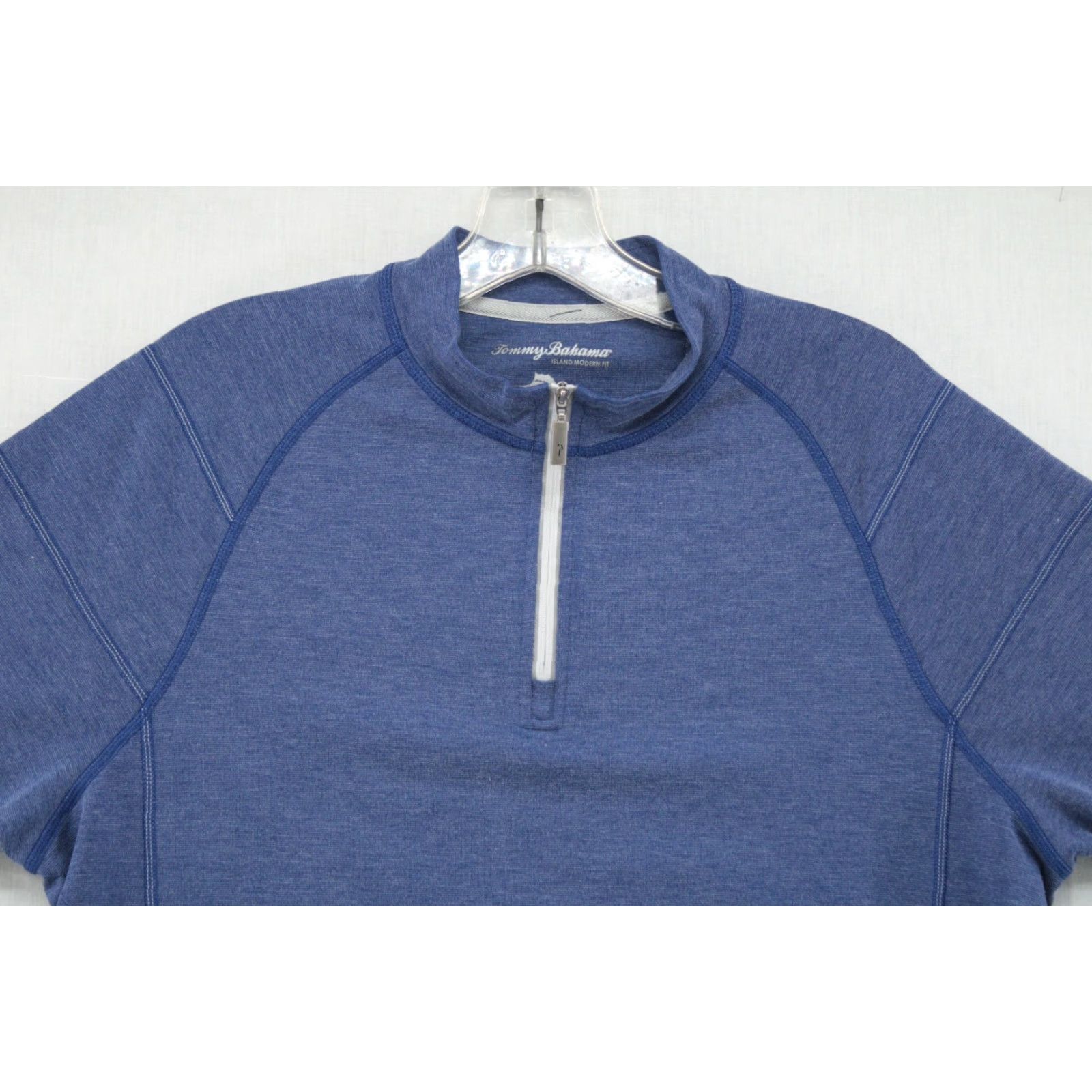 Tommy Bahama Tommy Bahama Island Modern Fit Men's Medium Short Sleeve Polo Quarter Zip Blue Size US L / EU 52-54 / 3 - 2 Thumbnail