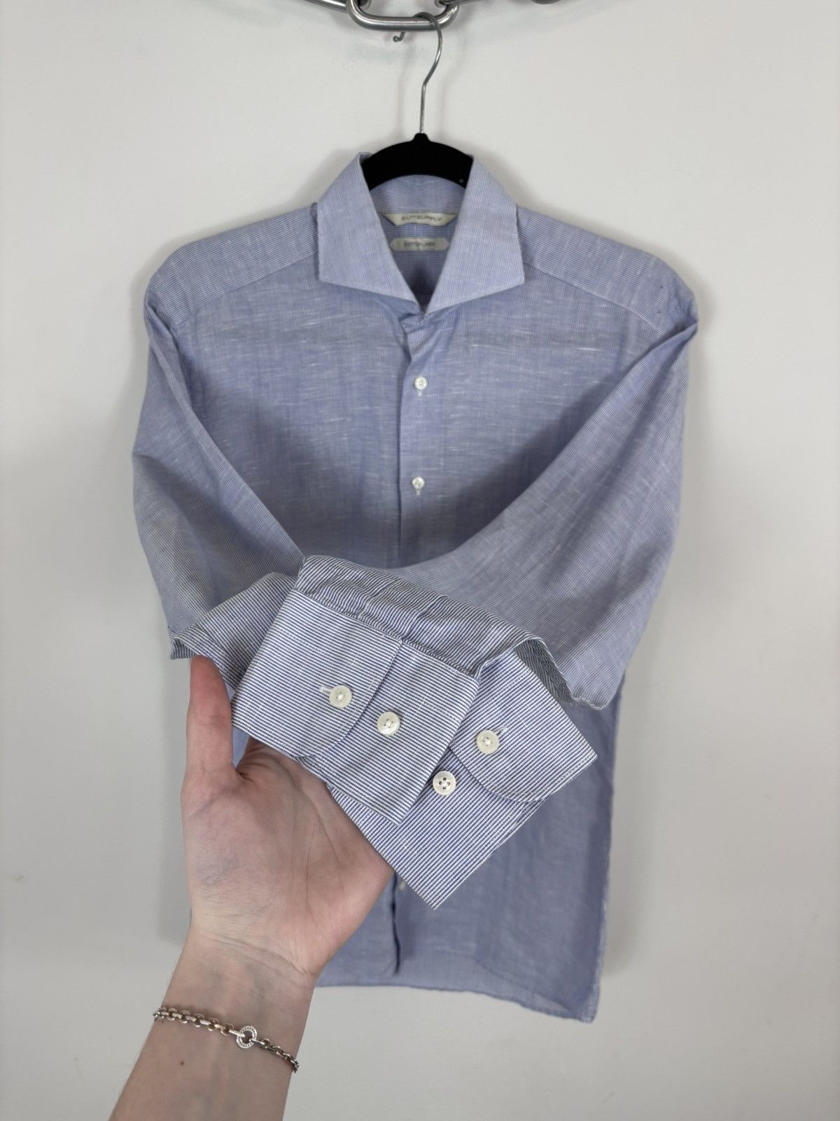 Suitsupply Suitsupply Light Blue Striped Cotton Linen Button Up Shirt Size US S / EU 44-46 / 1 - 8 Thumbnail