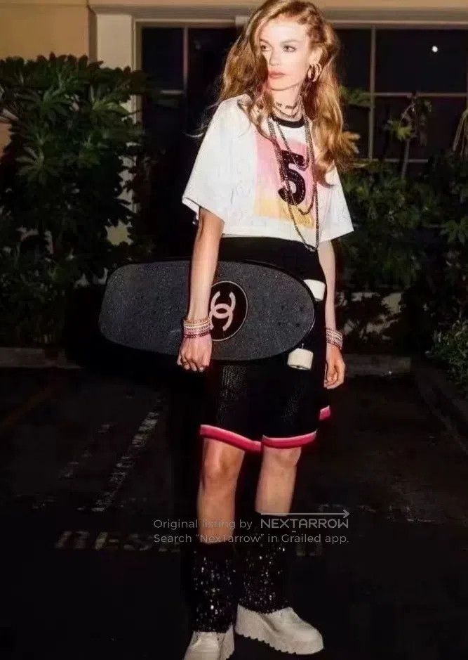 Chanel Chanel 24C black and pink white rolled-edged hollow knitte Size 25" / US 0 / IT 36 - 2 Thumbnail
