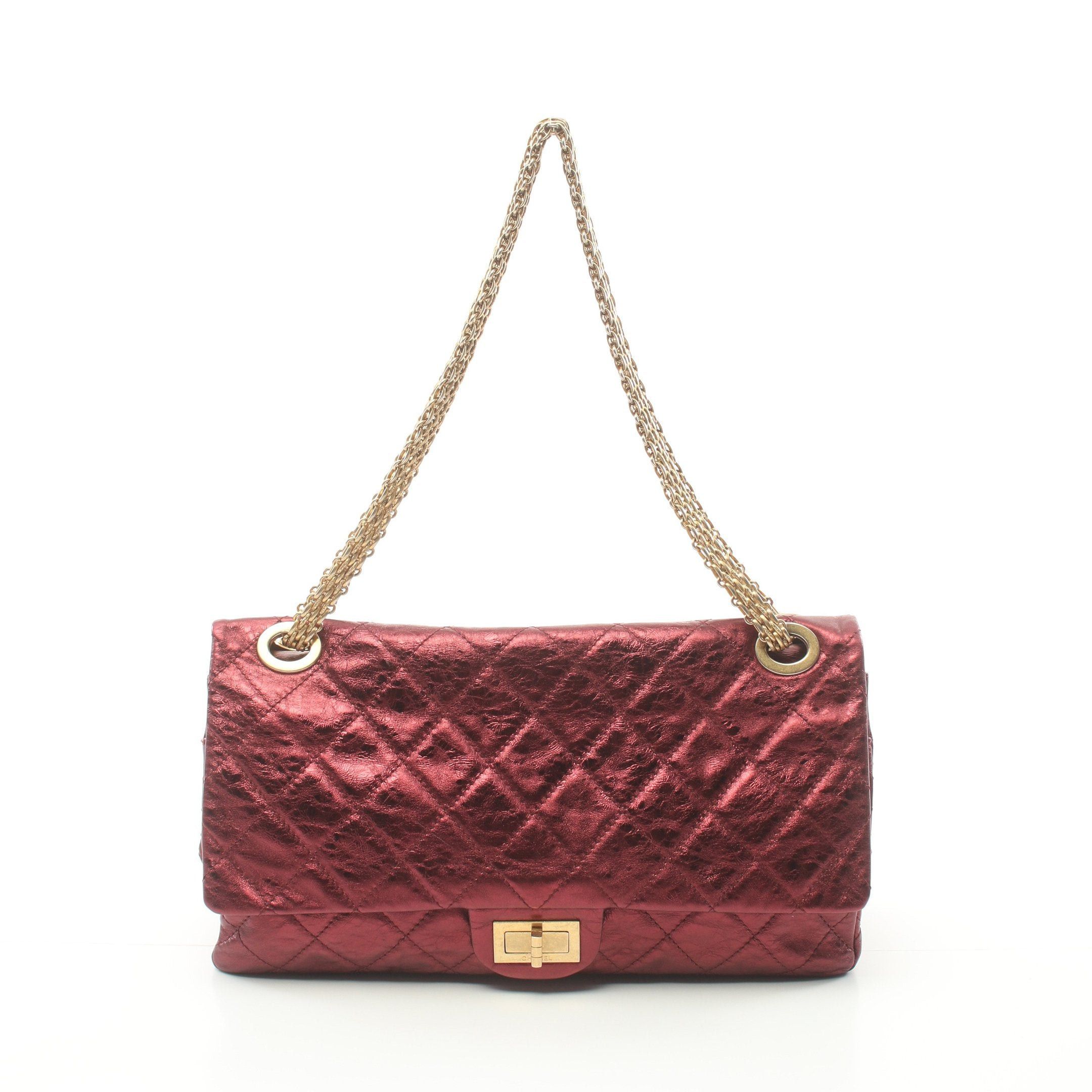 image of Chanel 2.55 Matelasse W Flap W Chain Shoulder Bag Aged Calfskin Pink Red Gold Hardware Mademoiselle
