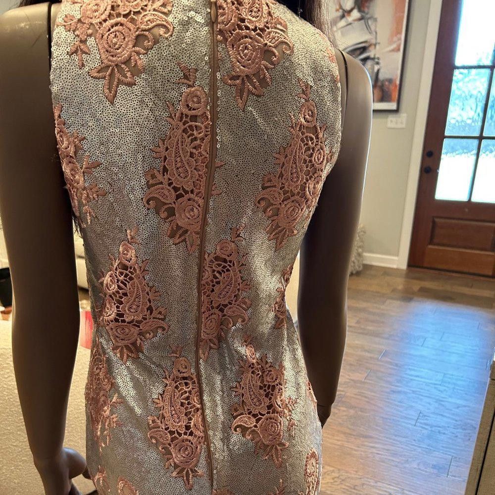 Designer Belle Badgley Mischka Nadine Sequin Sleeveless Shift Dress Size XS / US 0-2 / IT 36-38 - 4 Thumbnail