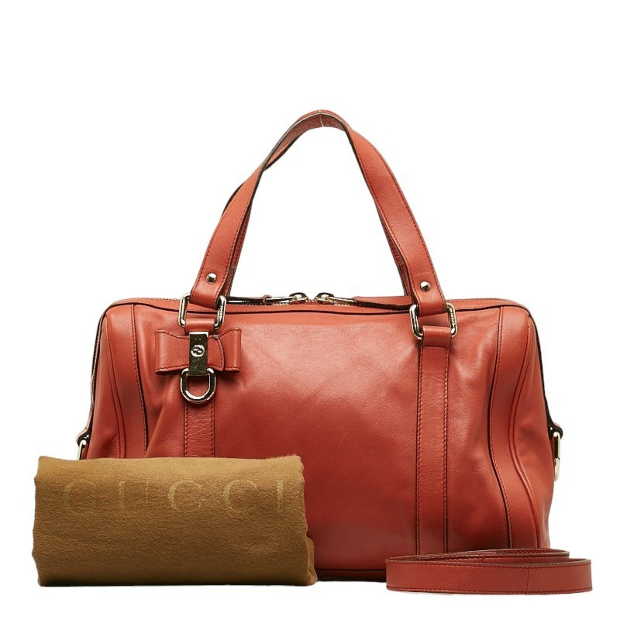 image of Gucci Ribbon Motif Boston Bag Handbag Shoulder 336665 Pink Leather Ladies Gucci, Women's