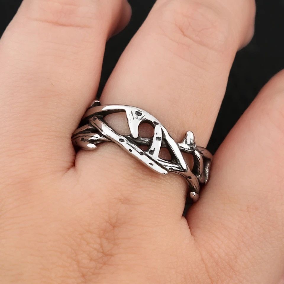 Jewelry × Vintage Vintage Punk Peace Olive Branch Stainless Steel Mens Ring Size ONE SIZE - 6 Thumbnail