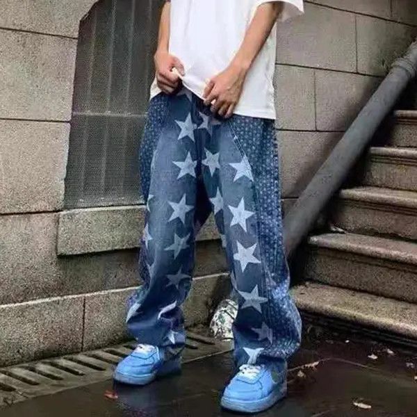 Jean Hirosue x Mao STARS Graphic Baggy Blue Denim Jeans Size US 32 / EU 48 - 1 Thumbnail