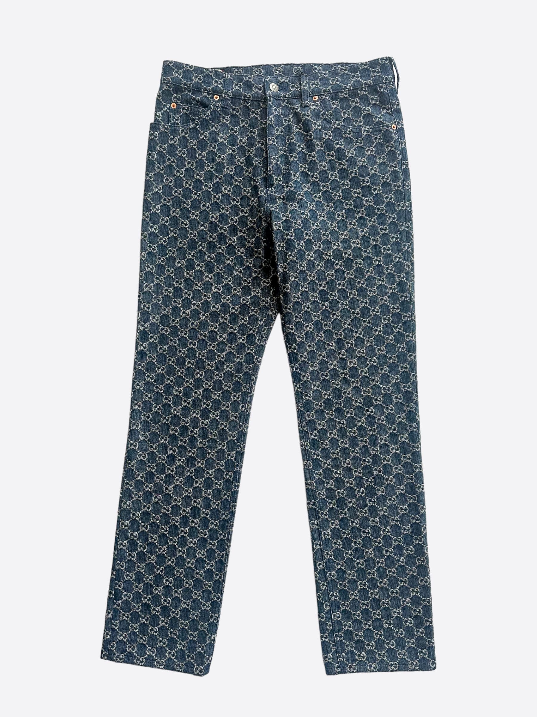 image of Gucci Blue GG Monogram Tapered Jeans, Men's (Size 34)