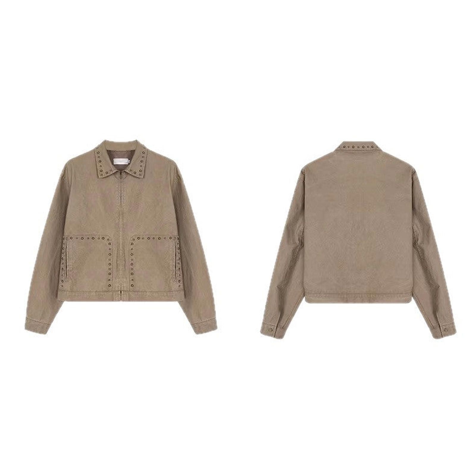 Japanese Brand Tan Studded Zip-Up Jacket, Lightweight Outerwear Size US M / EU 48-50 / 2 - 5 Thumbnail