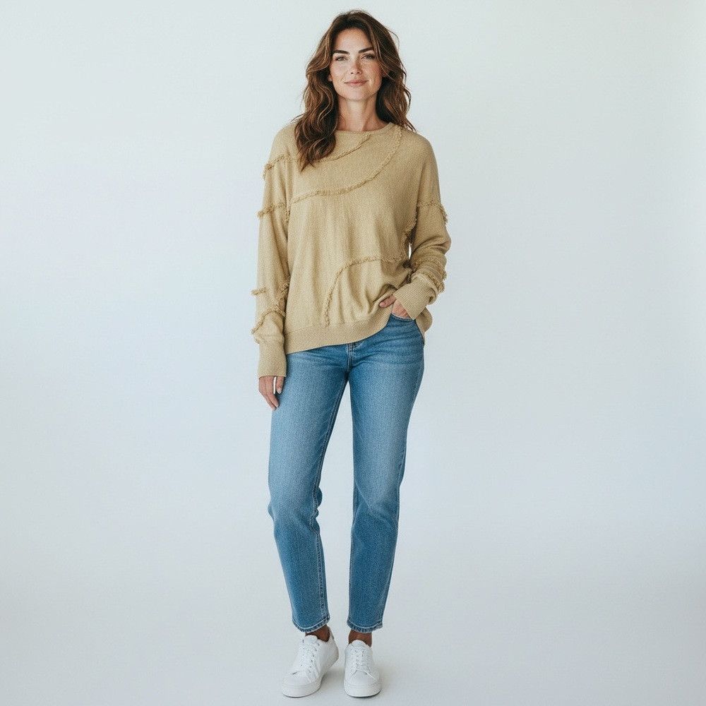 Chicos NWT New Chico's Tan Fringe Sweater Size 2 US L Size L / US 10 / IT 46 - 1 Thumbnail