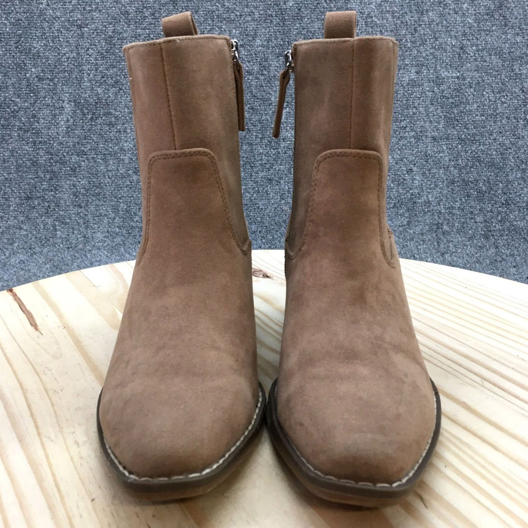 Vintage Universal Thread Boots Womens 8 Solita Ankle Bootie Brown Faux Leather Zip Block Boots Size US 8 / IT 38 - 4 Thumbnail