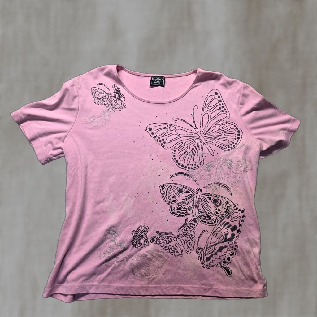 Pinko VINTAGE Southern Lady Pink Pullover Blouse Shirt Butterfly Embroidery Women's XL Size XL / US 12-14 / IT 48-50 - 1 Thumbnail