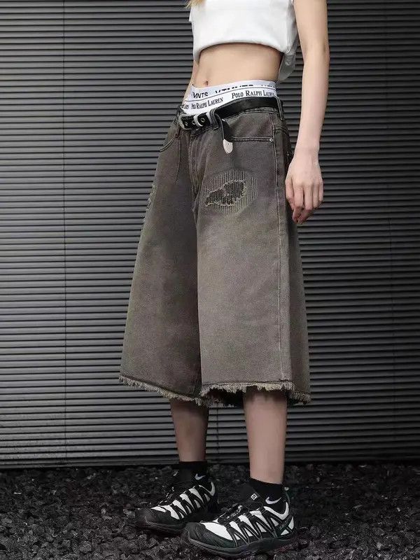 Japanese Brand VIBE vintage washed raw edge ripped patch denim shorts Size US 34 / EU 50 - 3 Thumbnail