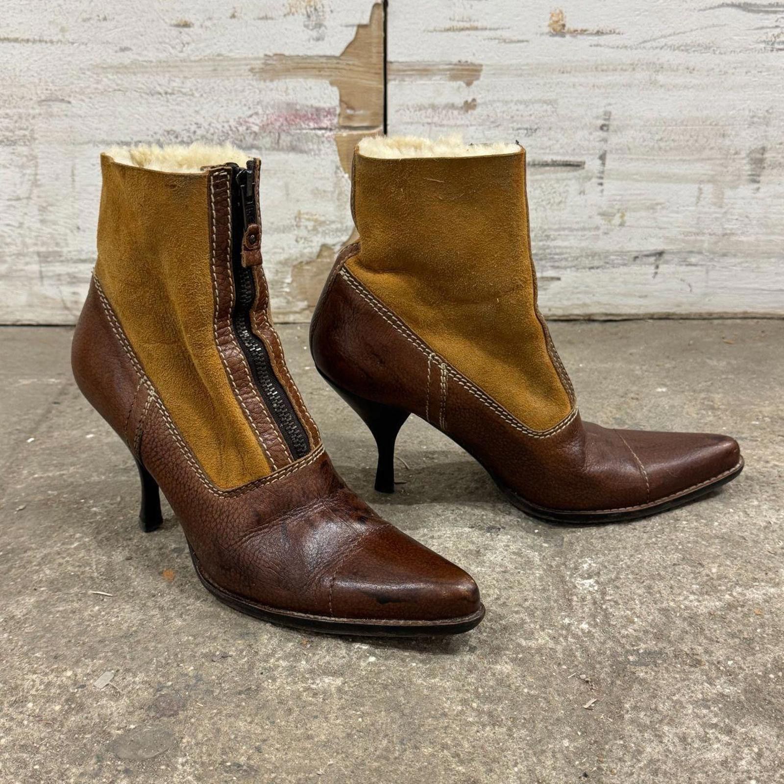 Miu Miu Y2K Vintage Miu Miu Brown Shearling-Lined Leather Booties Size US 8.5 / IT 38.5 - 1 Thumbnail