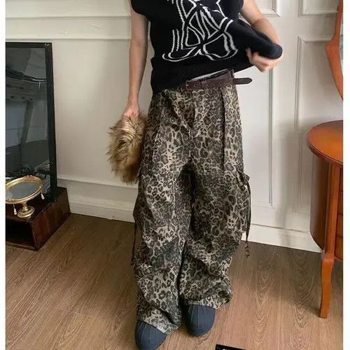 Designer Ichiko x Ayase Leopard Print High Street Vintage Loose Jeans Size US 33 - 1 Thumbnail