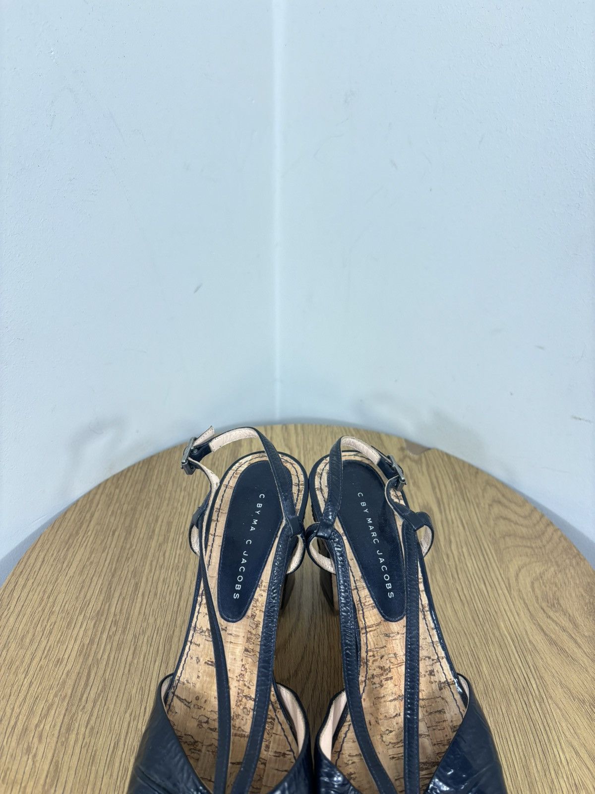 Marc by Marc Jacobs Marc By Marc Jacobs Navy Leather Cork Block Heel Sandals Size US 9.5 / IT 39.5 - 8 Thumbnail