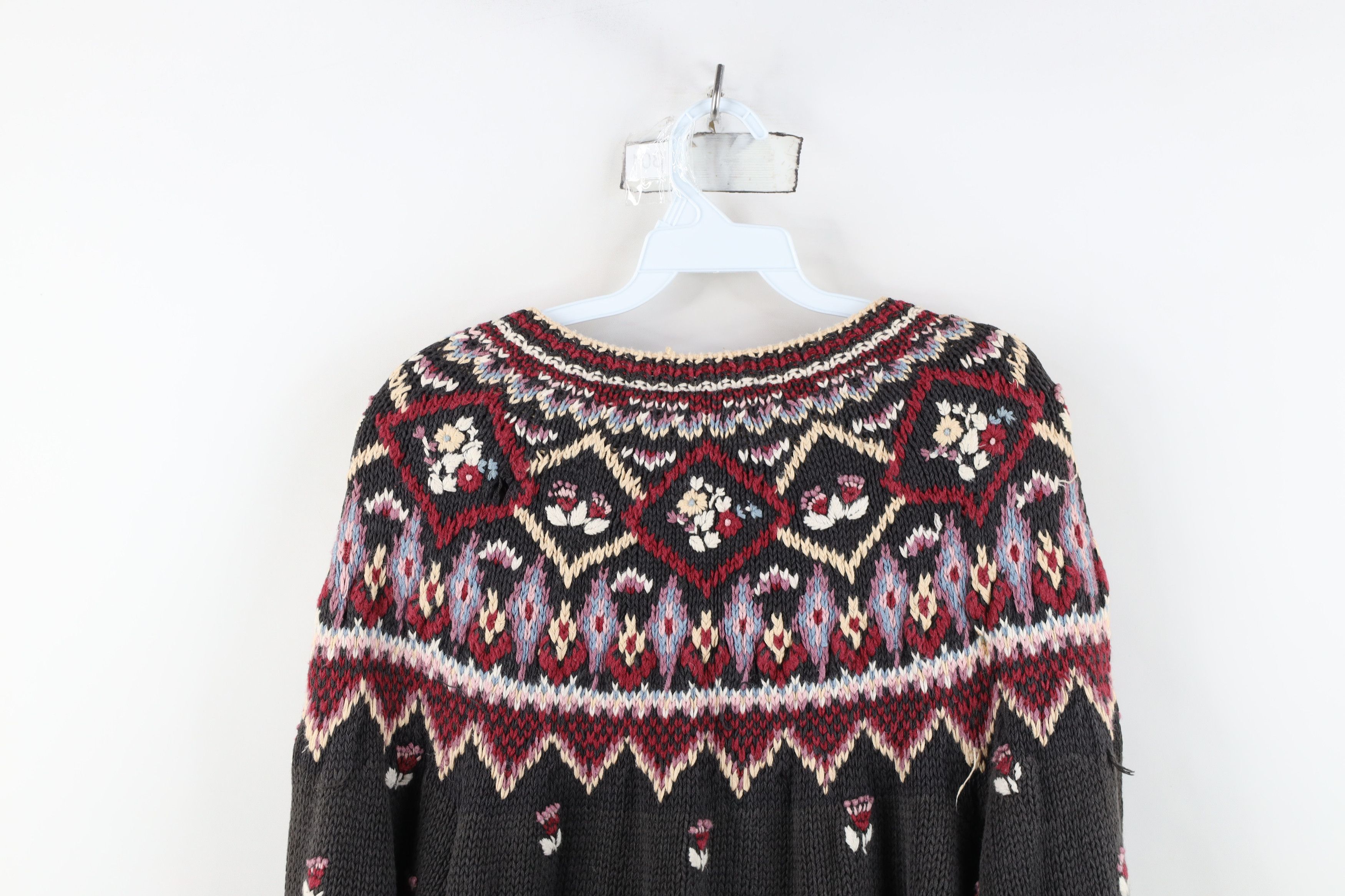 Vintage Vintage 90s Embroidered Flower Fair Isle Cardigan Sweater Size M / US 6-8 / IT 42-44 - 13 Thumbnail