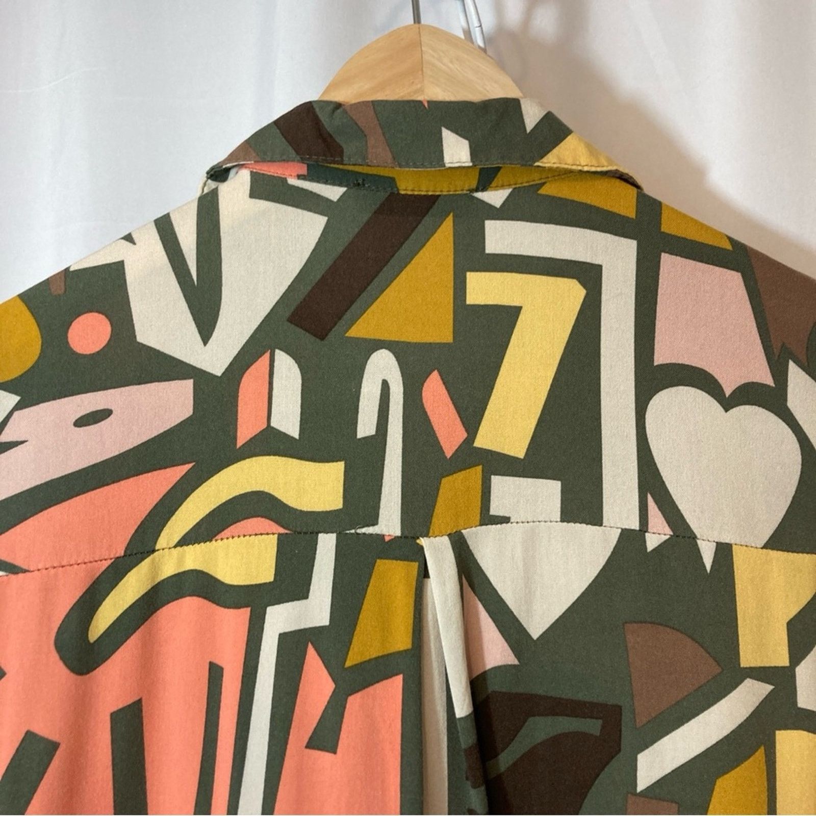 Other Big Dart Brown Orange Yellow Abstract Button Up Blouse Top Size M / US 6-8 / IT 42-44 - 8 Thumbnail