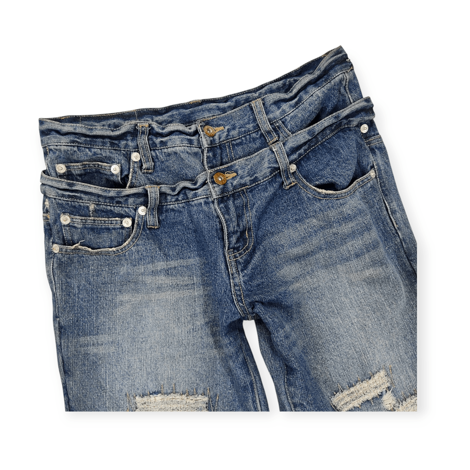 If6Was9 Zero San Double Waist Distressed Denim Pants