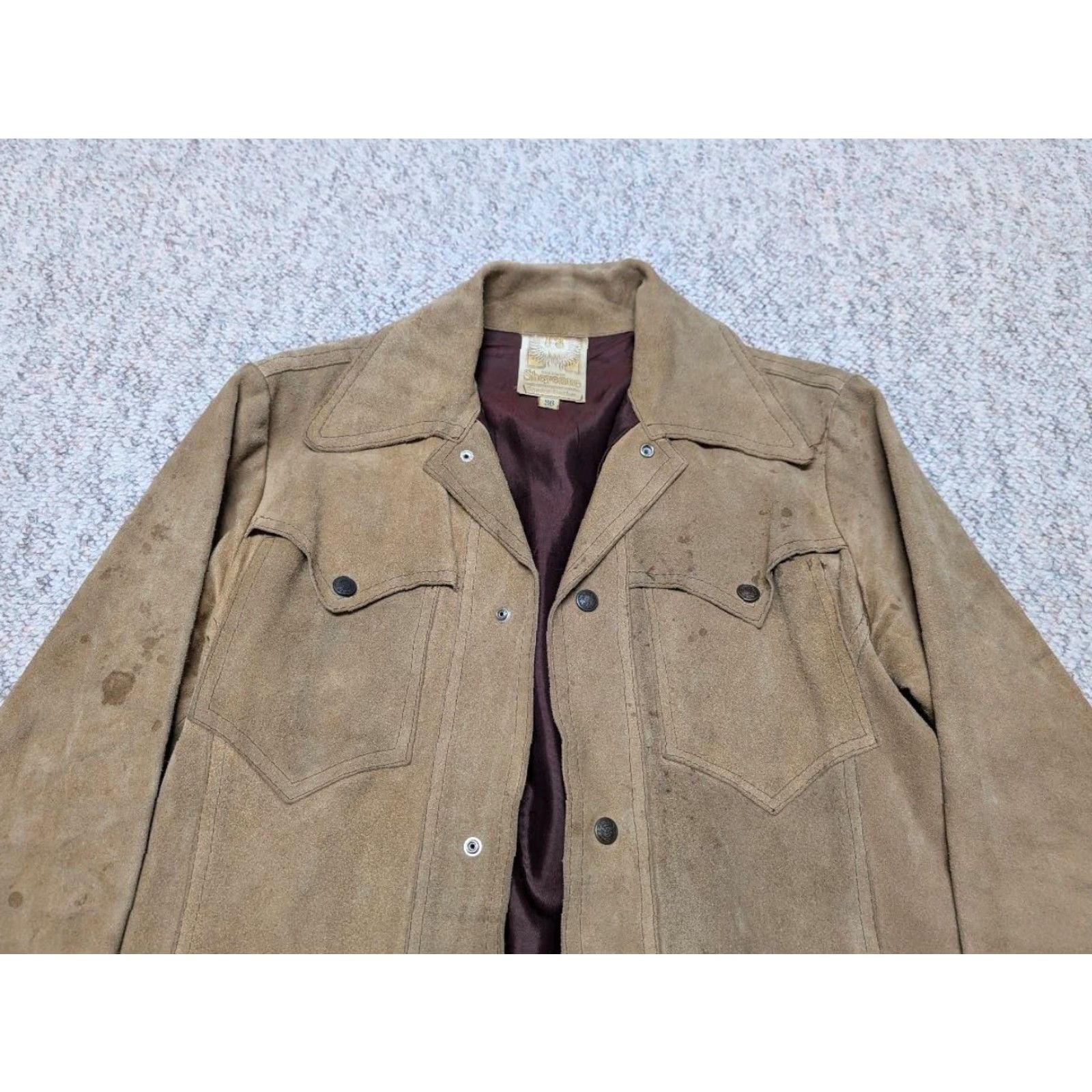 Vintage VINTAGE Western Jacket XS Brown Leather Split-Suede 36 Men Cowboys Trucker 1970s SHERWIN SHEYYNE Size US XS / EU 42 / 0 - 4 Thumbnail