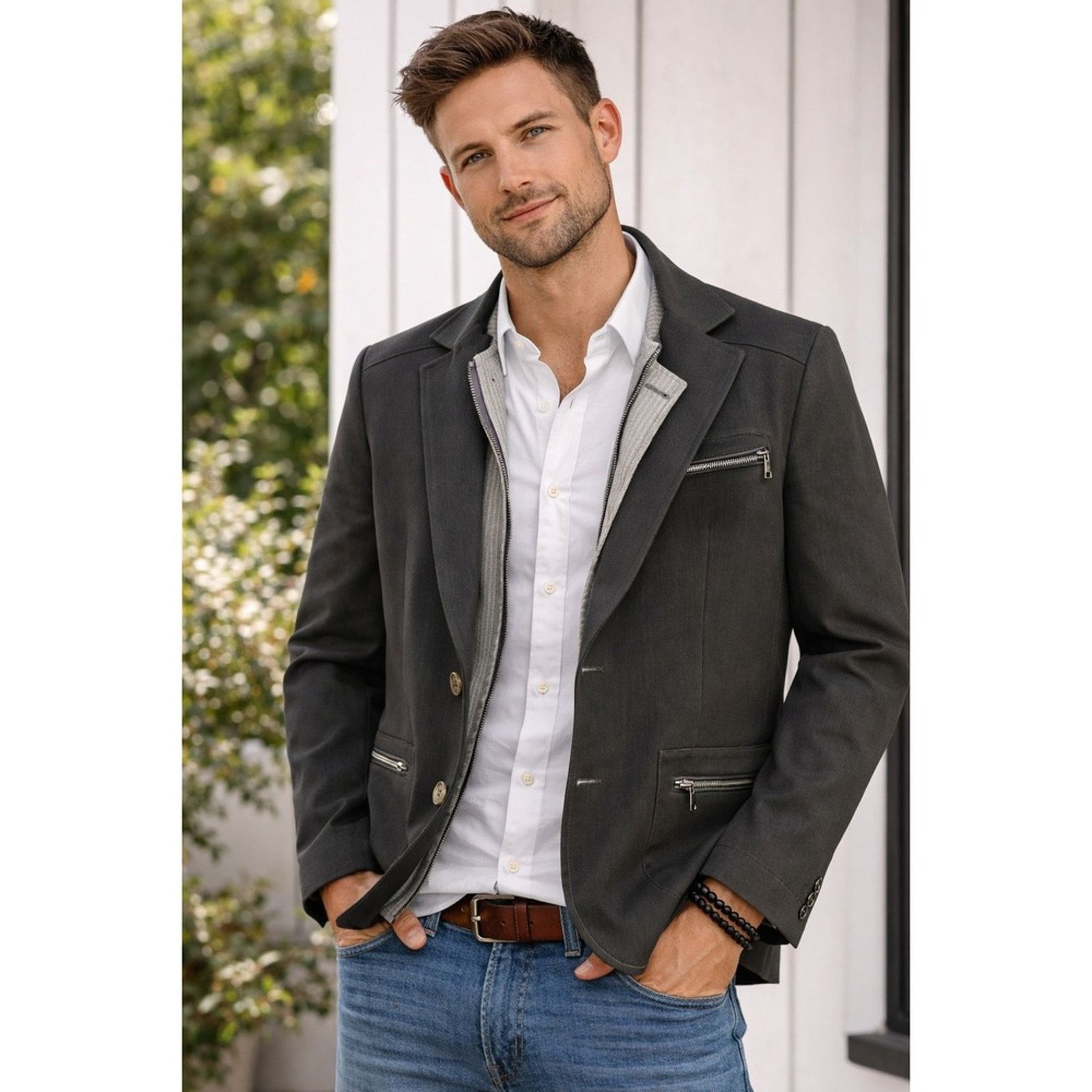 RNT23 RNT23 Jeans Mens Blazer Jacket Size M Black Layered Size US M / EU 48-50 / 2 - 1 Thumbnail