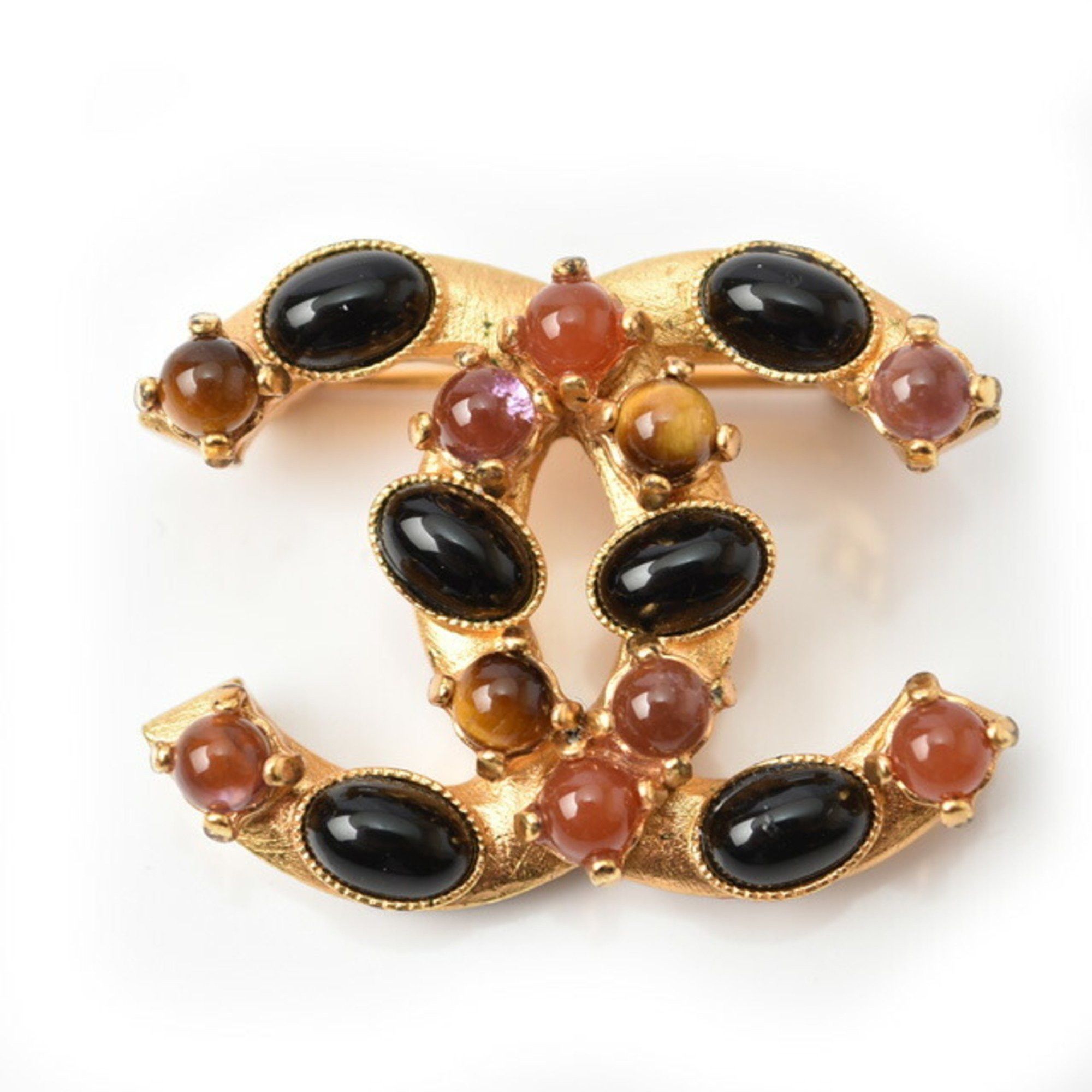 CHANEL Brooch Pin Coco Mark Gripoa Color Stone Gold