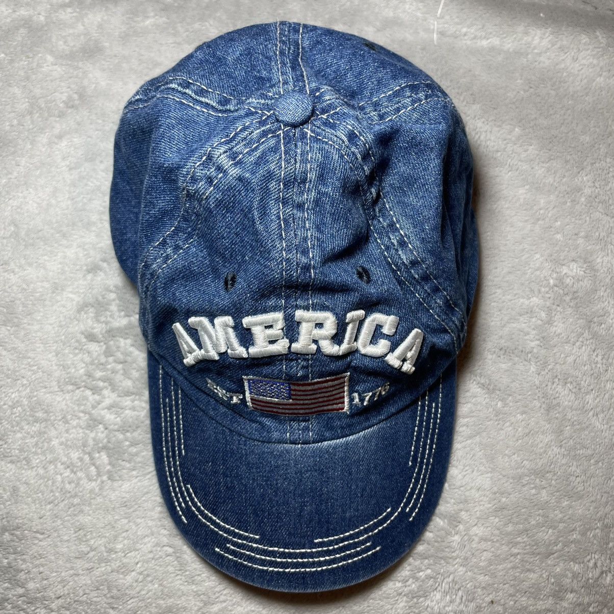 Other America #1 Fan Est 1776 USA Flag Denim Hat Blue OSFM Cap Size ONE SIZE - 6 Thumbnail