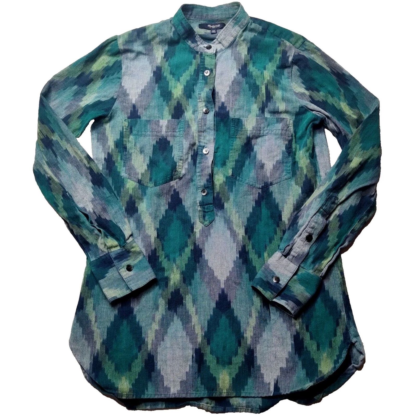 Madewell MADEWELL Women XS Green Abstract 1/2 Button Pullover Peasant Top Blouse Tunic Shirt Womens XS Green Abstract 1/2 Button Pullover Peasant Top Size XS / US 0-2 / IT 36-38 - 2 Thumbnail
