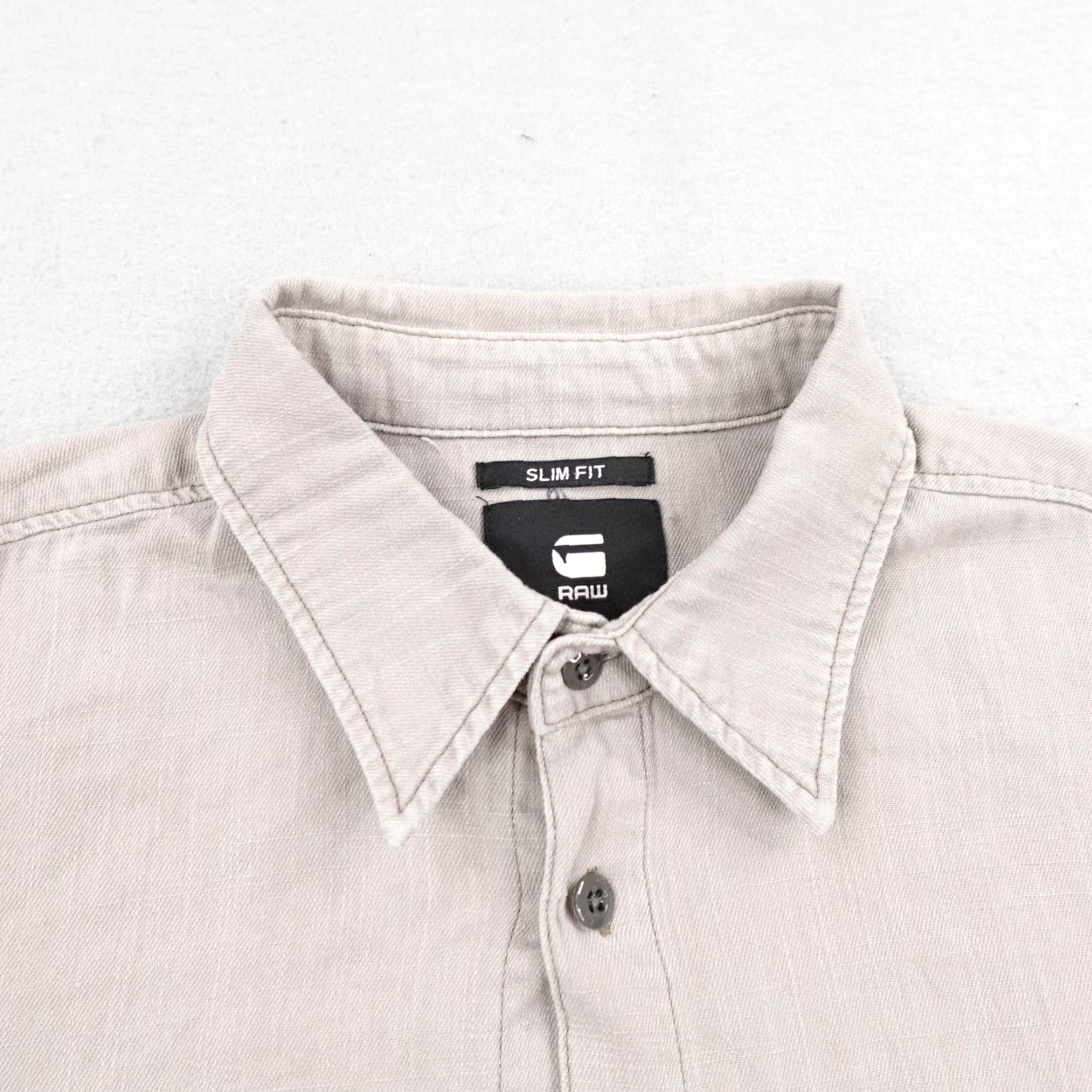 Vintage G Star Raw Shirt Mens Medium Beige Marine Slim Fit Long Sleeve Canvas Button Up Size US M / EU 48-50 / 2 - 2 Thumbnail
