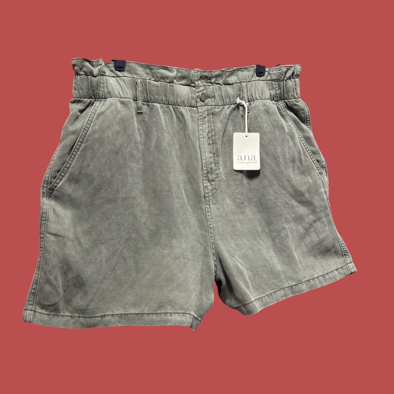 Other A.N.A - Women's High-Rise Linen Chino Short - Olive Green - Size 36" / US 14 / IT 50 - 15 Thumbnail