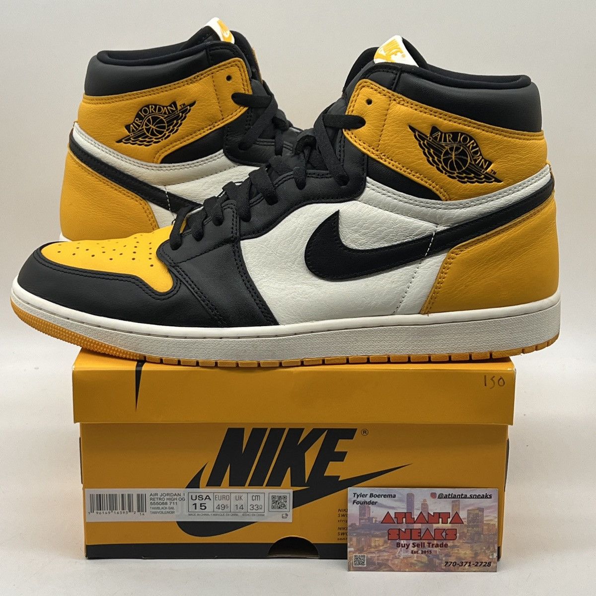 image of Nike Air Jordan 1 High Yellow Toe Shoes in White, Men's (Size 15)