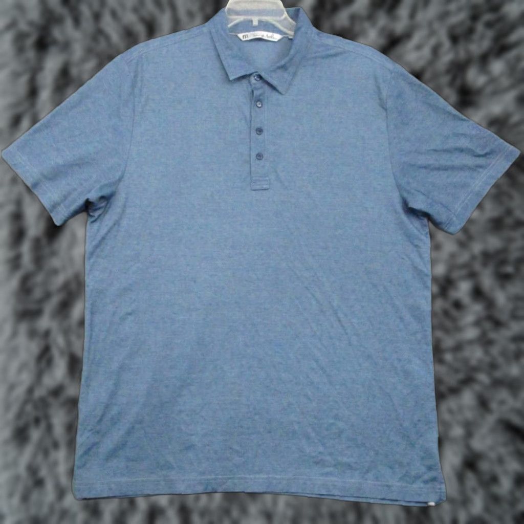 TravisMathew Travis Mathew Shirt XL Men Pima Blend Short Sleeve Polo Blue Four Seasons Resort Solid Pattern Casual Sports Classic Mens Polo Shirt XL Blue Size US XL / EU 56 / 4 - 1 Thumbnail