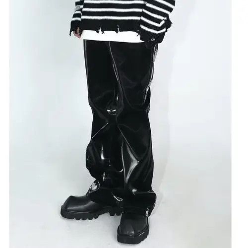 image of Luxury Metallic Teachwear Faux Leather Pants Streetwear in Black, Men's (Size 31)