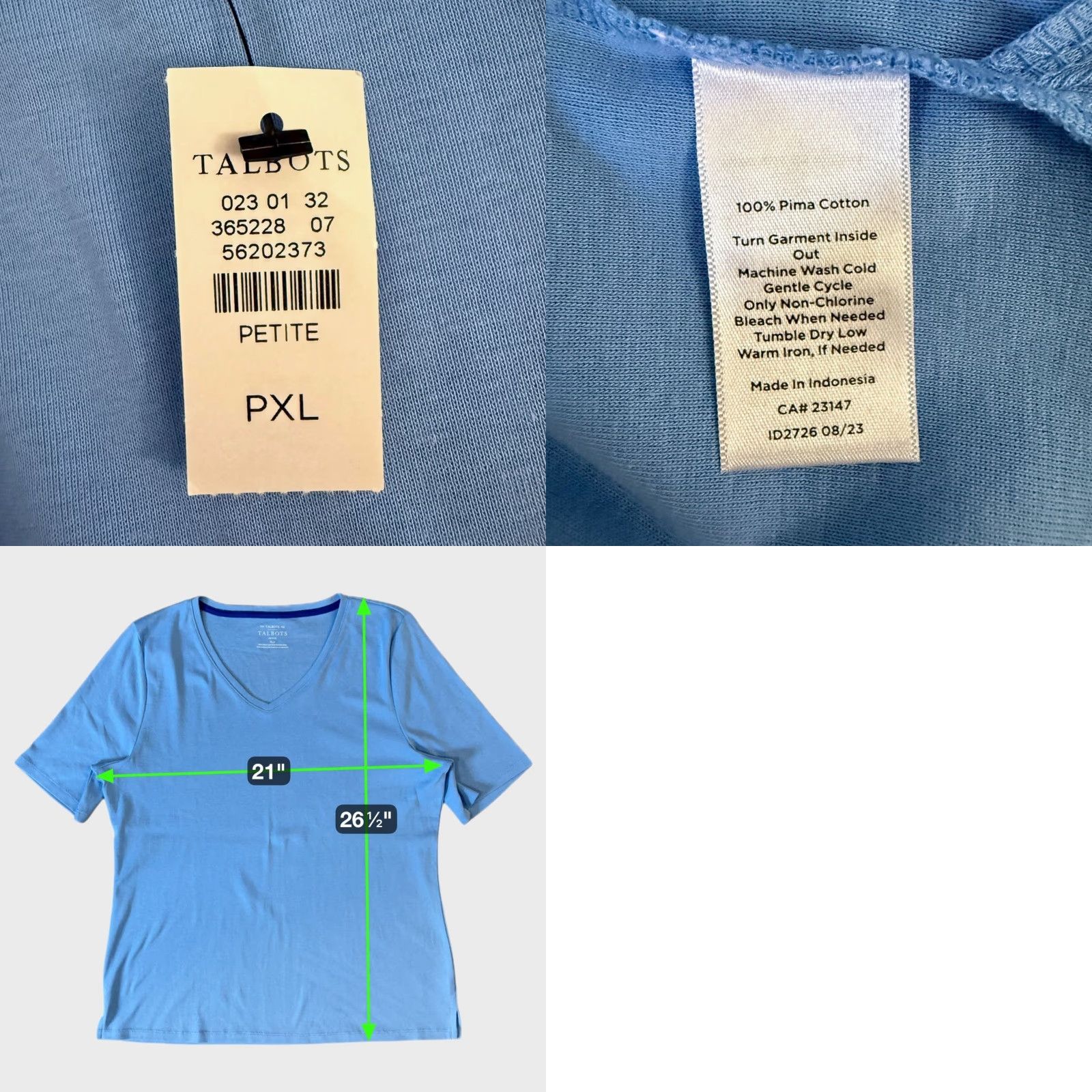 Talbots Talbots T-Shirt Short Sleeve V-Neck Blue 100% Pima Cotton Petite XL New Womens New with Tags Size XL / US 12-14 / IT 48-50 - 8 Thumbnail