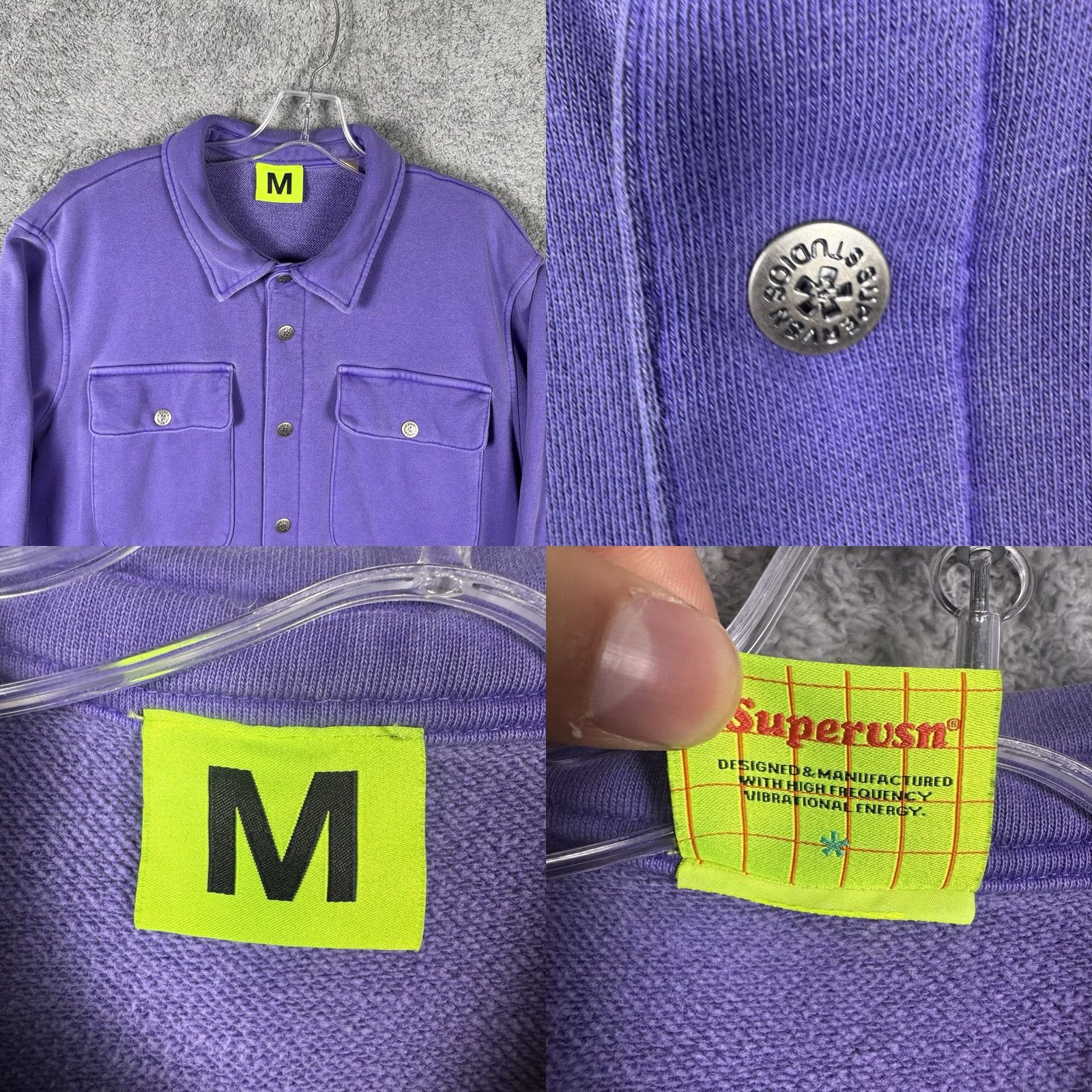 Vintage Supervsn Peace Over Shirt Mens M Heavyweight Shacket Purple Knit Terry Cardigan Button-Up Long Sleeve Size US M / EU 48-50 / 2 - 8 Thumbnail