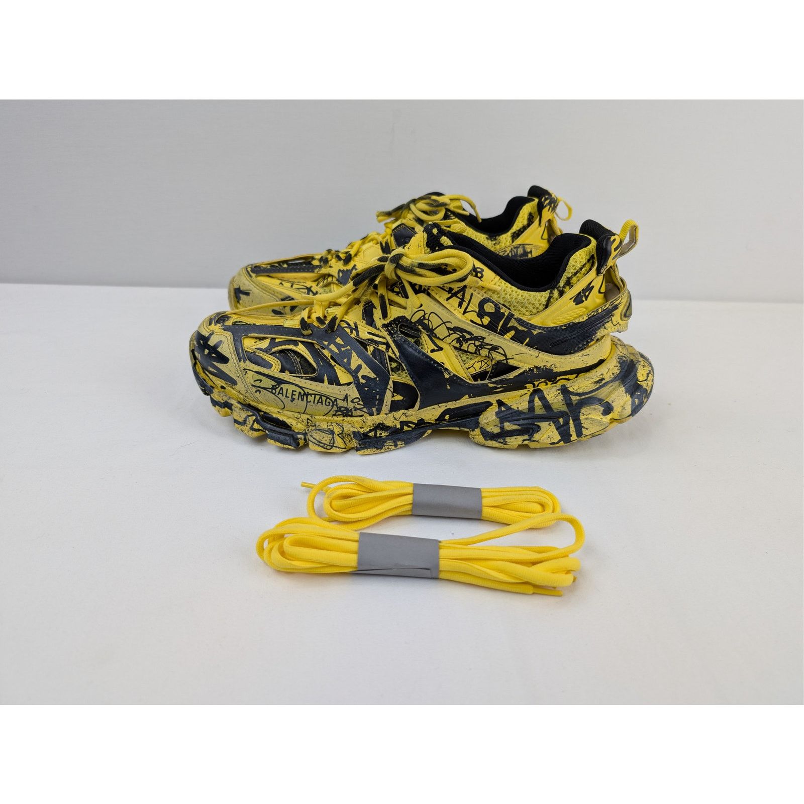 Balenciaga o1rshd1 Graffiti Dirty Track Texture Mesh Sneakers in Yellow Size US 12 / EU 45 - 9 Thumbnail