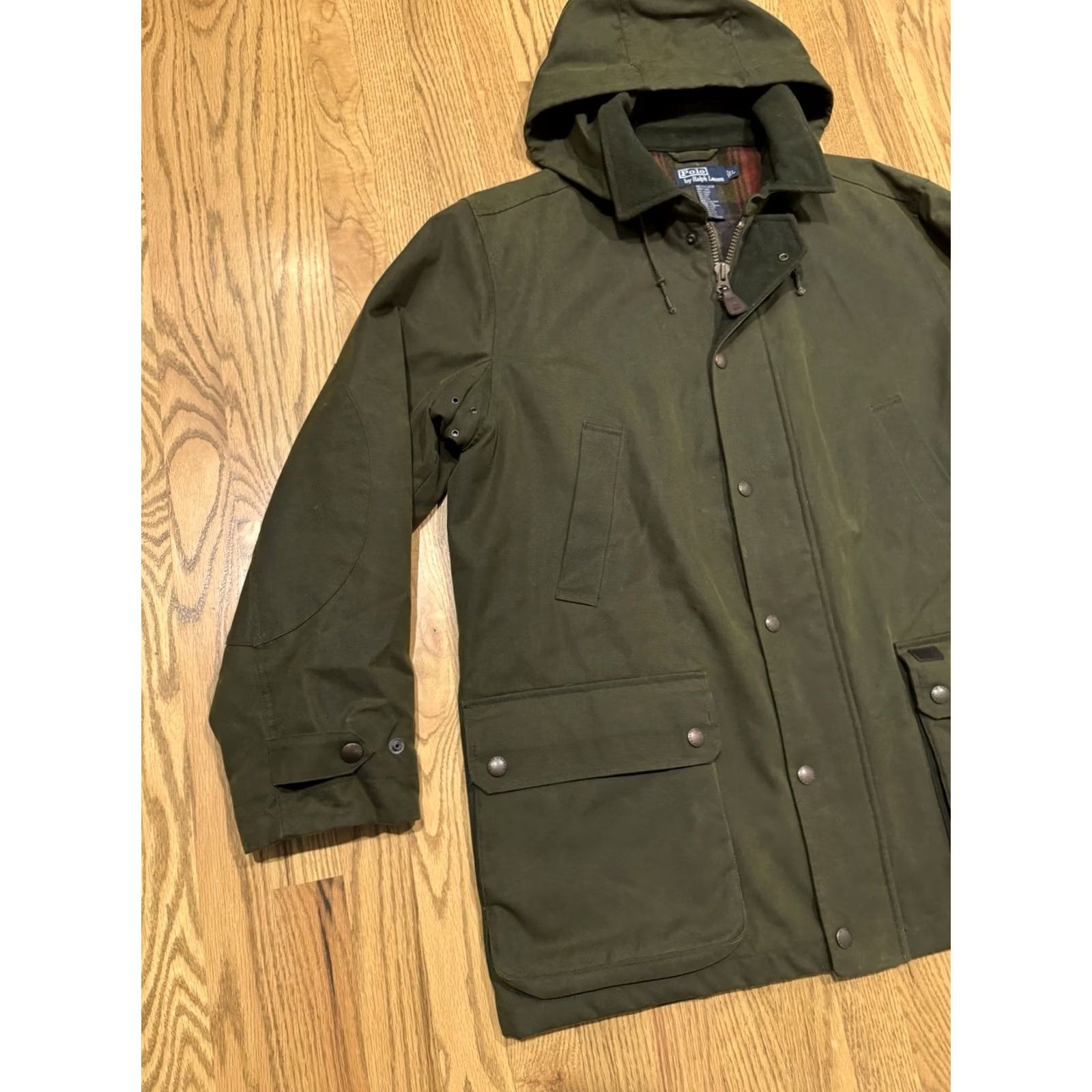 Ralph Lauren VINTAGE Polo Ralph Lauren Field Coat Men’s L Waxed Canvas Hooded Padded Water Resistant Windproof Zip Pockets Green Size US L / EU 52-54 / 3 - 2 Thumbnail