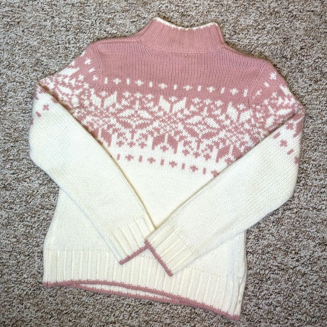 Vintage VINTAGE St John’s Bay Sweater Fair Isle Nordic Snowflake Long Sleeve Size Small Womens Pullover Mock Knit Rib Cuff Hem 90s Ski White & Pink Size S / US 4 / IT 40 - 4 Thumbnail