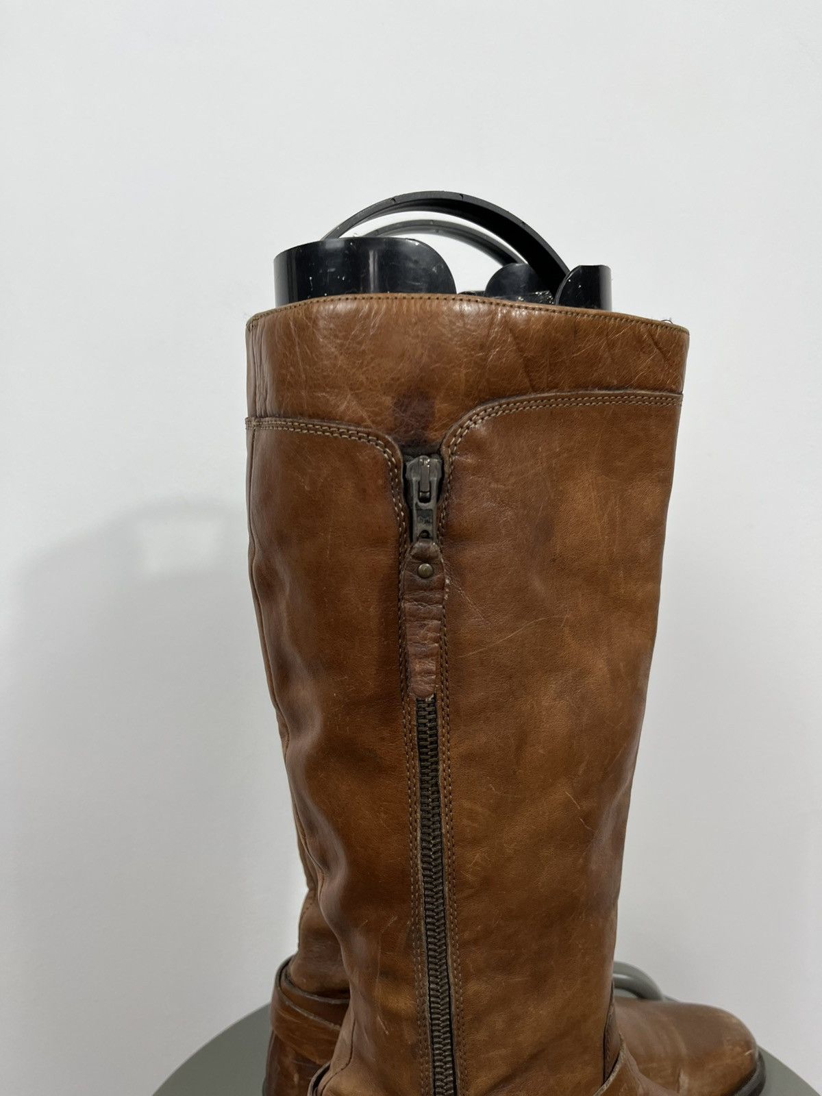 Leather Vintage Brown Leather Knee High Boots Side Zip Buckle EU 41 Size US 10 / IT 40 - 4 Thumbnail