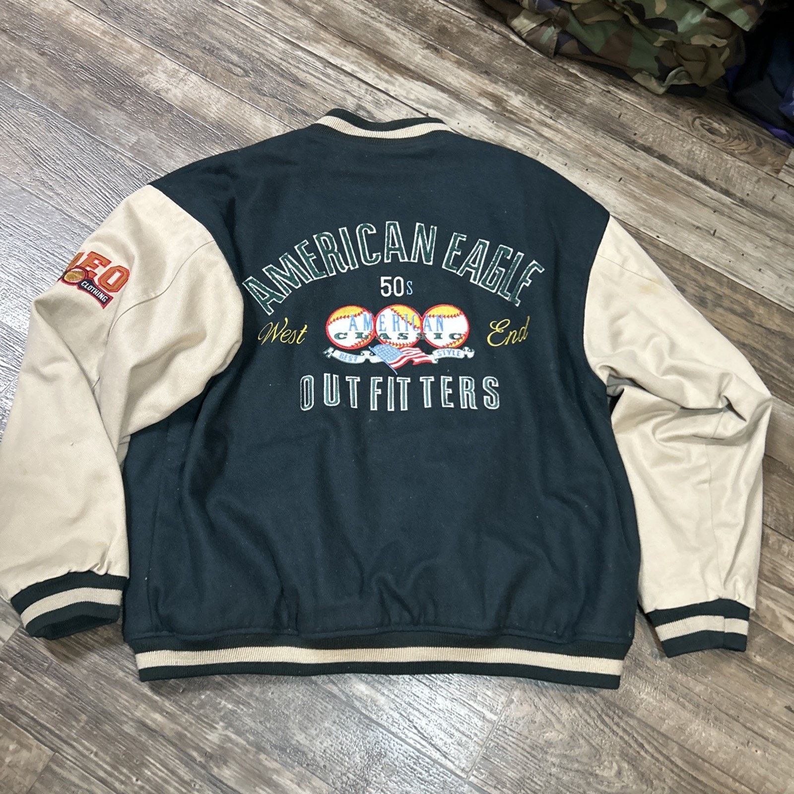 American Eagle Outfitters American Eagle USA Varsity Jacket XL Wool Cream Leather Size US XL / EU 56 / 4 - 6 Thumbnail