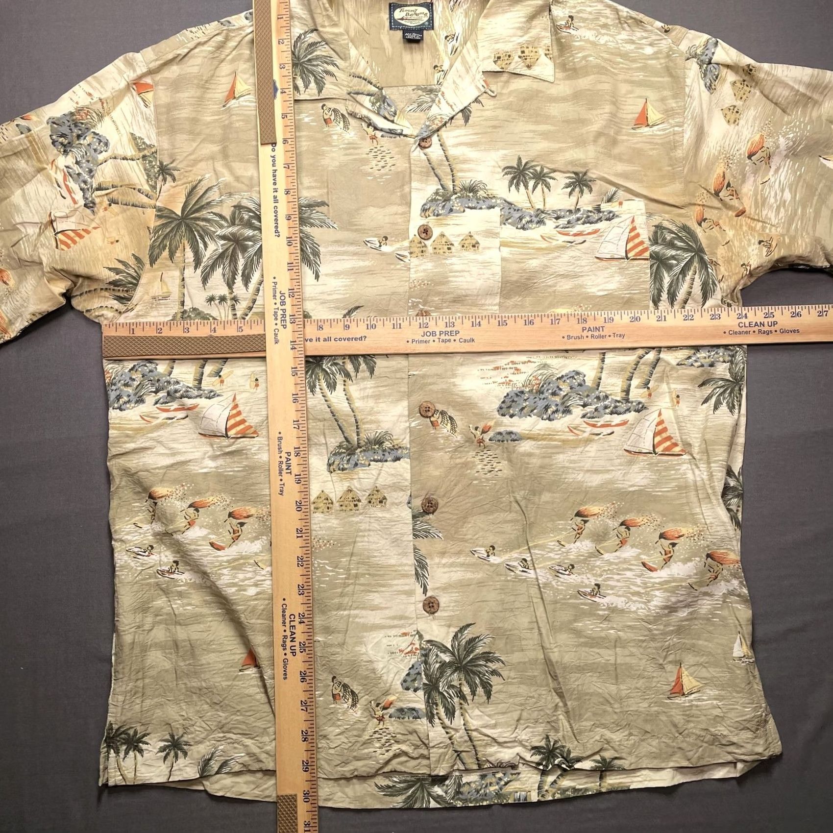 Tommy Bahama Tommy Bahama Shirt Mens Medium Beige Palm Tree Sailboat Hawaiian Aloha Rayon Button-Up Short Sleeve Casual Beachwear Size US M / EU 48-50 / 2 - 3 Thumbnail