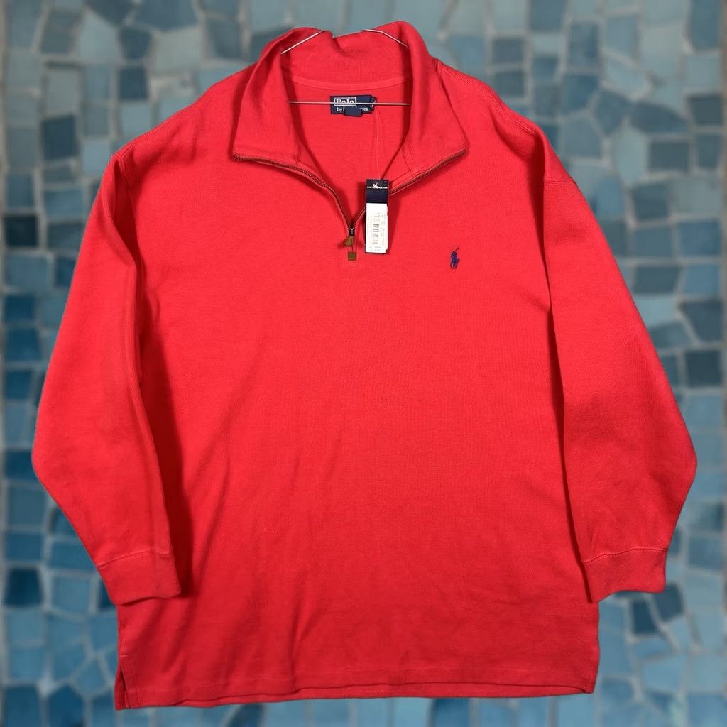 Polo Ralph Lauren DEADSTOCK Polo Ralph Lauren Mens 4X Vintage Sweater Knit Red 1/4 Zip Pullover Cotton Deathstock Size US XXL / EU 58 / 5 - 1 Thumbnail
