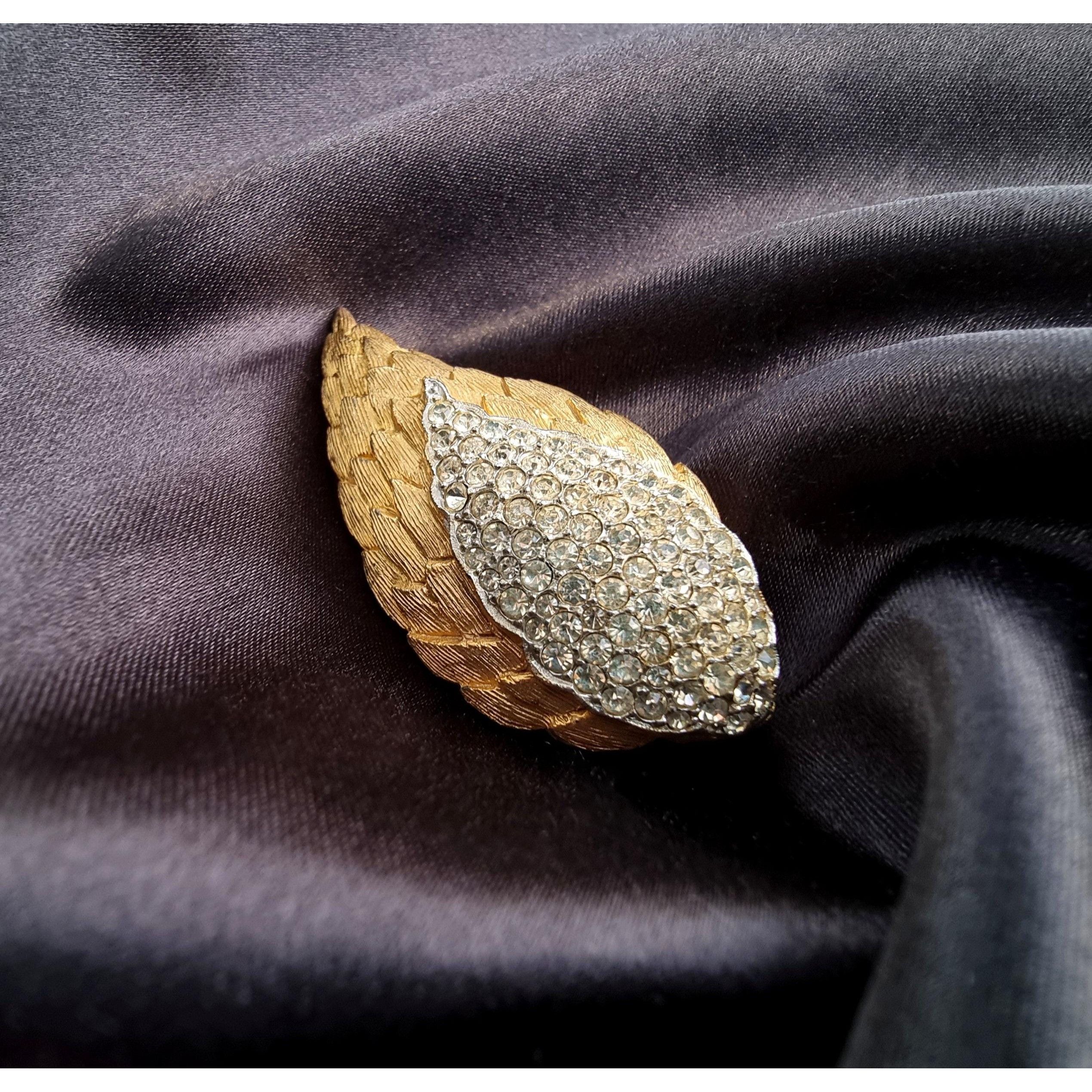 Other Vintage Benedikt NY Signed Gold Tone Clear Crystals Big Leaf Size ONE SIZE - 2 Thumbnail