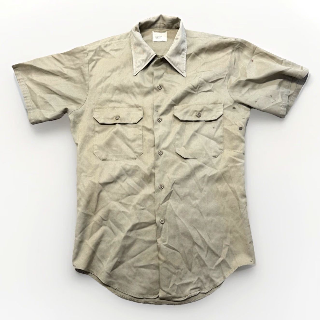 Vintage VINTAGE Big Mac Work Shirt Mens L 70s No Iron Button-Up Short Sleeve Cotton Twill Beige Distressed Size US L / EU 52-54 / 3 - 2 Thumbnail