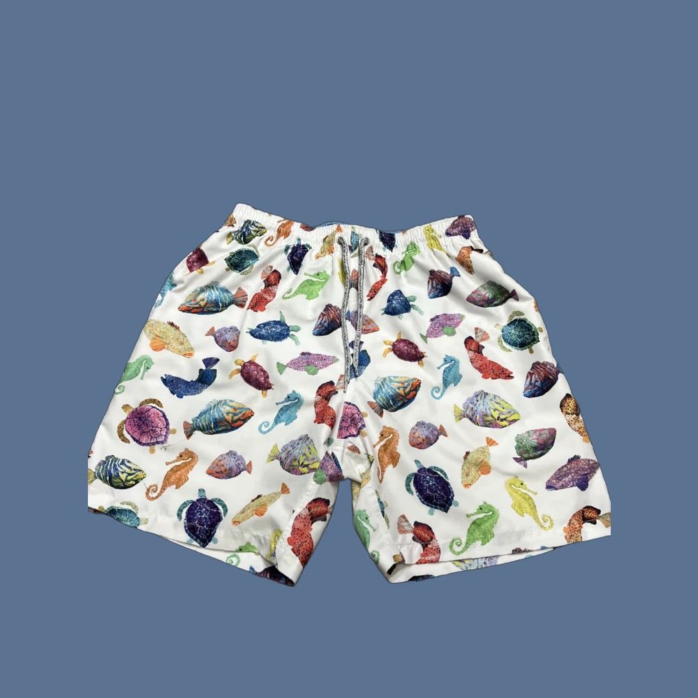 Vintage MICHAELS SWIMWEAR Men’s Fish Blue Swim Trunk M Beach Pockets Drawstring Quick Dry Elastic Waist Size US 31 - 1 Thumbnail