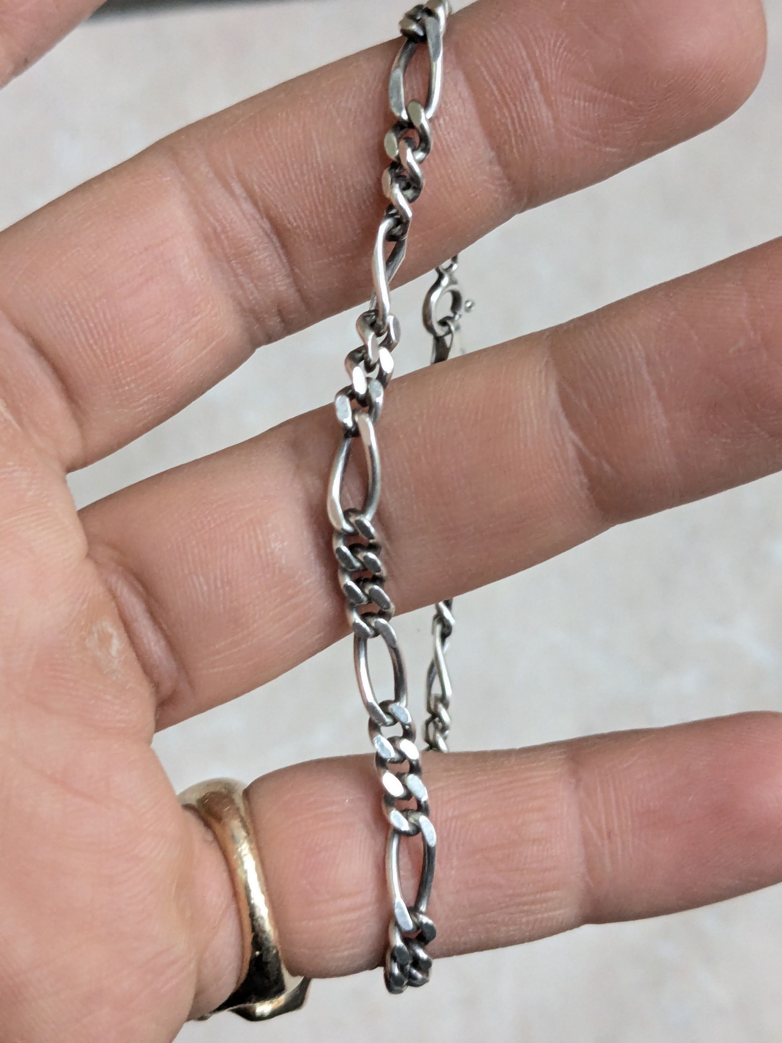 Jewelry Vintage Sterling Silver Figaro Bracelet 8" Italy Size ONE SIZE - 10 Thumbnail