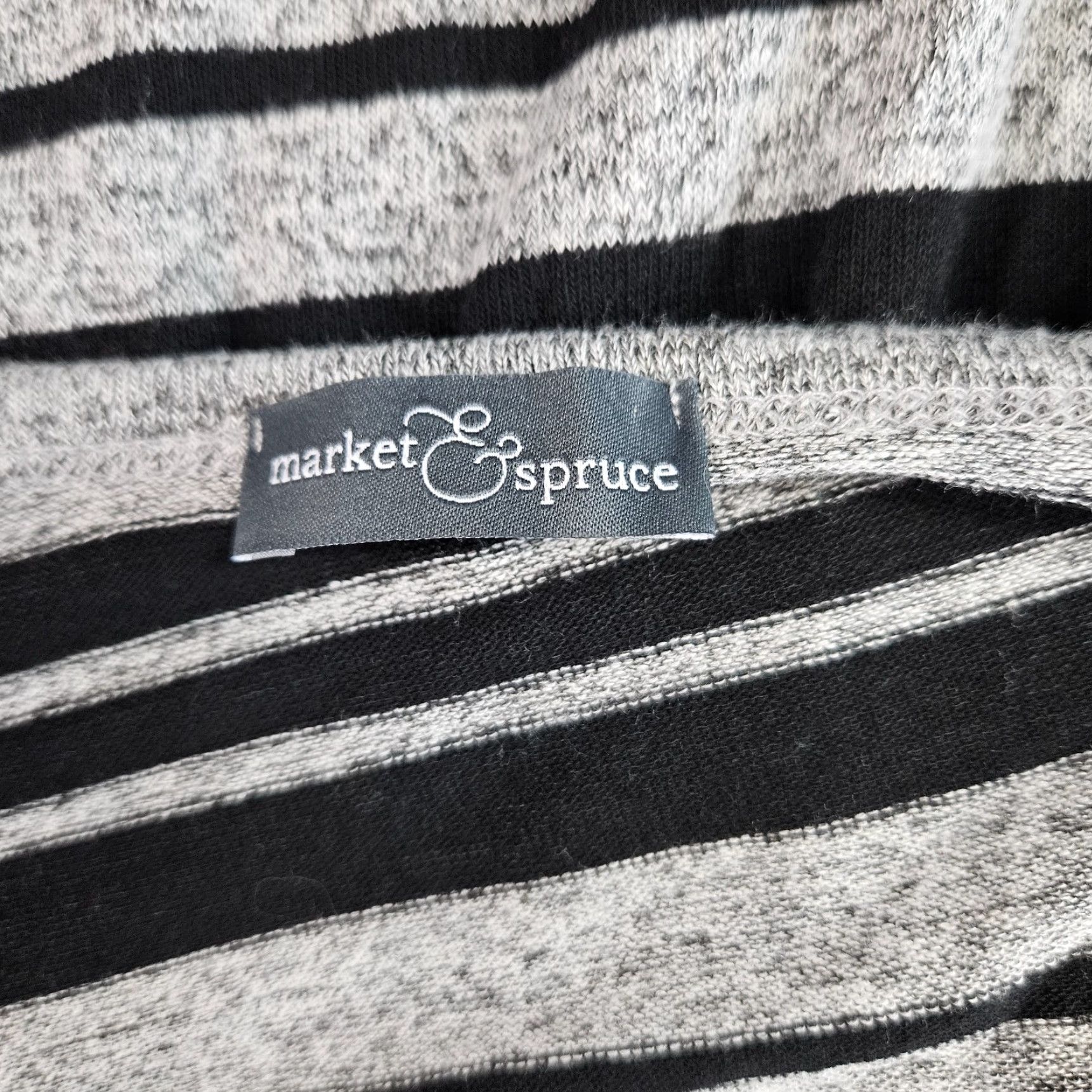 Market Market & Spruce Womens Knit Top XL Black Gray Stripe 3/4 Sleeve Scoop Neck Blouse Womens XL Knit Top Black Gray Stripe Size XL / US 12-14 / IT 48-50 - 6 Thumbnail