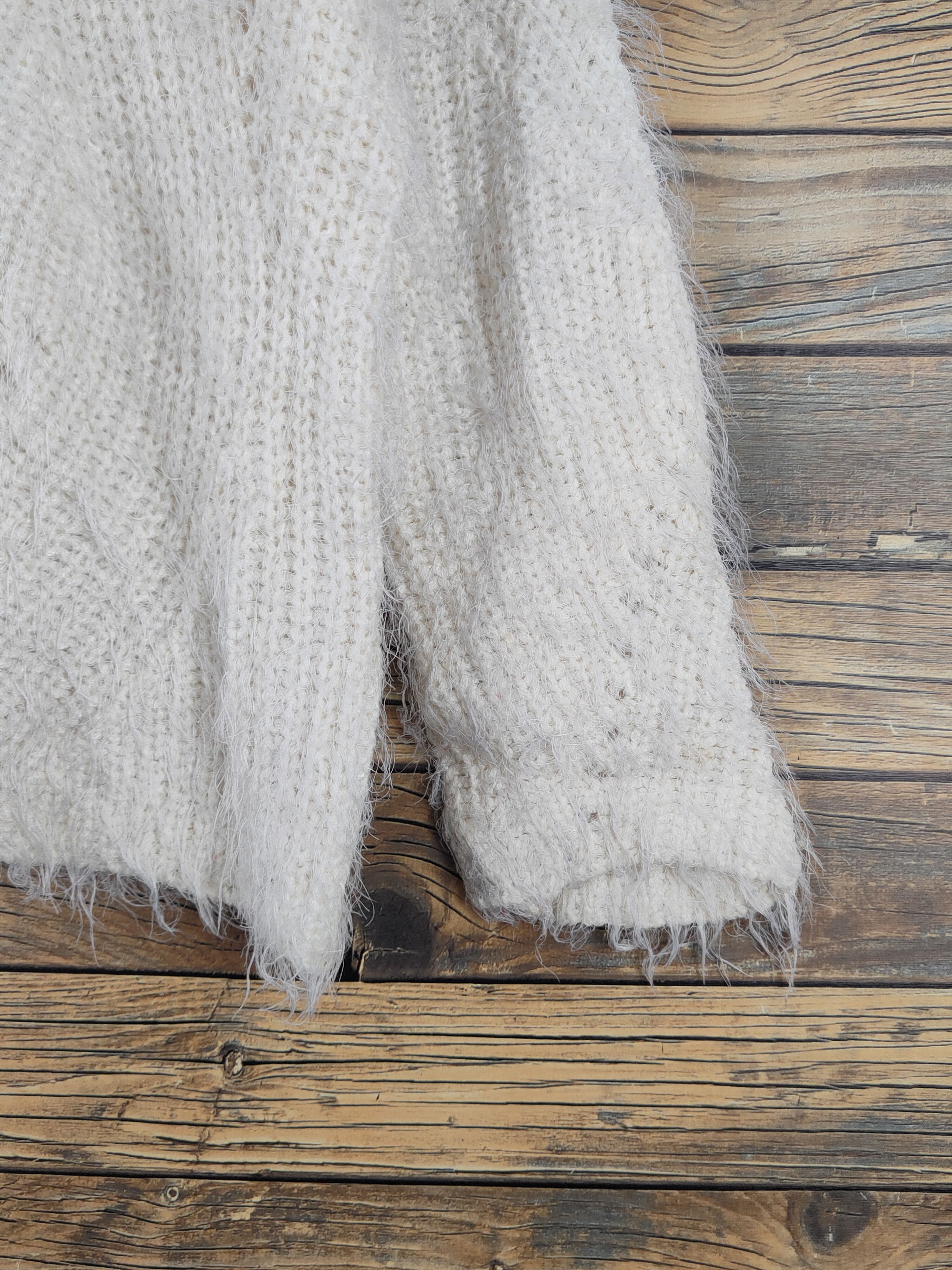 Japanese Brand Merci-u Ivory Shag Shaggy Fur Mohair Knitwear #W2133 Size L / US 10 / IT 46 - 6 Thumbnail
